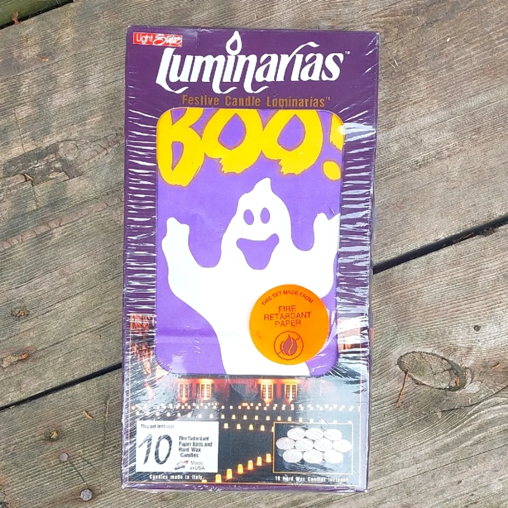 Halloween VTG Luminarias Festive Candle Bags - Purple and White ghosts